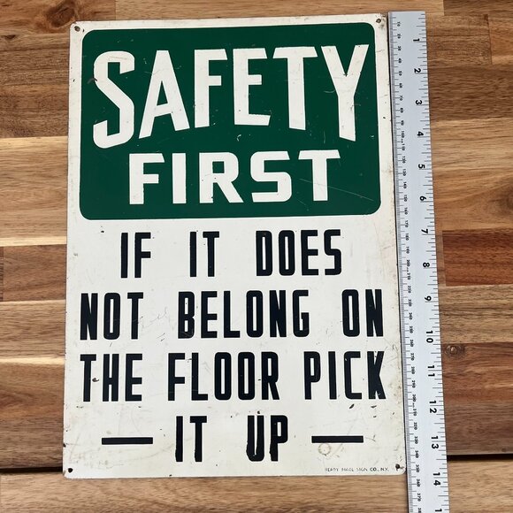 Vtg Safety First Tin Metal Sign Industrial Work Advertising Ready Made Sign Co - Picture 8 of 8